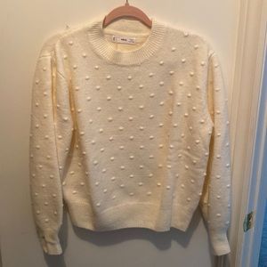 Mango ivory crewneck bobble sweater, L, NWT